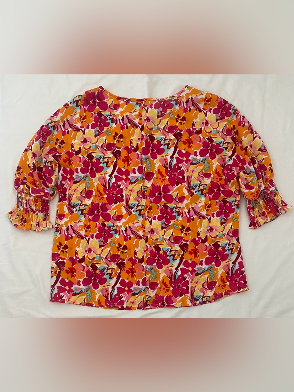 SHEIN Pink & Yellow Floral Ruffle-Sleeve Blouse, Size S - Picture 6 of 6
